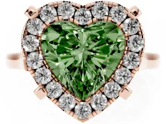 Fancy Green Heart Cut Diamond Cluster Halo Solitaire Ring Set in Rose gold with Prong Setting