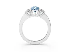 Fancy Blue Pear Cut Diamond Three-Stone Ring Set in Platinum with Bold Center and Classic Band