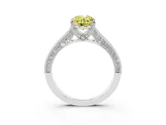 Fancy Yellow Oval Cut Diamond Solitaire Ring Set in Silver with Milgrain-Edged Pavé Band and Prong Setting