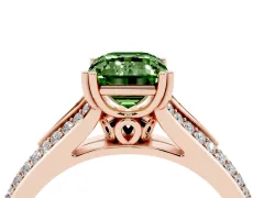 Fancy Green Emerald Cut Diamond Split Shank Pavé Engagement Ring Set in Rose gold with Prong-Set Center Stone