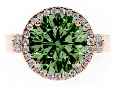 Fancy Green Round Cut Diamond Halo Ring Set in Rose gold with Pavé-Lined Split Shank Band
