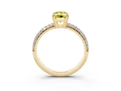 Fancy Yellow Emerald Cut Diamond Solitaire Ring Set in Yellow gold with Multi-Row Round Pavé Band and Prong Setting
