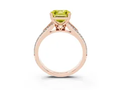 Fancy Yellow Asscher Cut Diamond Split Shank Pavé Engagement Ring Set in Rose gold with Prong-Set Center Stone