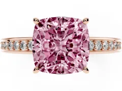 Fancy Pink Cushion Cut Diamond Pavé Band Prong Set Solitaire Ring Set in Rose gold
