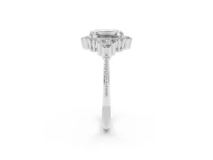 Emerald Cut Diamond Cluster Ring Set in Silver with Beaded Band