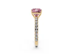 Fancy Pink Princess Cut Diamond Pavé Solitaire Engagement Ring Set in Yellow gold with Prong Setting
