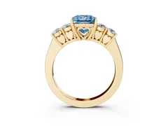 Fancy Blue Princess Cut Diamond Five-Stone Prong Set Band Ring Set in Yellow gold with Polished Band