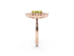 Fancy Yellow Emerald Cut Diamond Cluster Halo Ring Set in Rose gold with Marquise and Round Accents