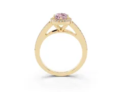 Fancy Pink Marquise Cut Diamond Halo Split Shank Pavé Ring Set in Yellow gold with Prong Setting