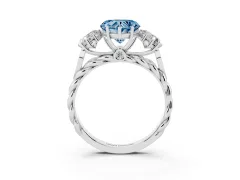 Fancy Blue Heart Cut Diamond Three-Stone Ring Set in Platinum with Braided Band