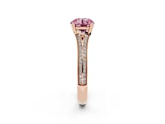 Fancy Pink Round Cut Diamond Split Shank Pavé Engagement Ring Set in Rose gold with Prong-Set Center Stone