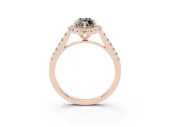 Fancy Black Marquise Cut Diamond Halo Pavé Engagement Ring Set in Rose gold with Prong Setting