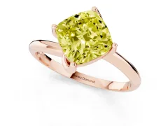 Fancy Yellow Cushion Cut Diamond Solitaire Engagement Ring Set in Rose gold with Classic Plain Band