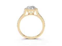 Round Cut Diamond Halo Engagement Ring Set in Yellow gold with Round Pavé Shoulders and Heart Gallery