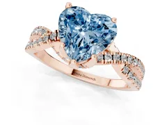 Fancy Blue Heart Cut Diamond Twist Pavé Solitaire Engagement Ring Set in Rose gold with Prong Setting
