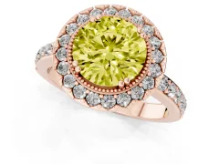 Fancy Yellow Round Cut Diamond Halo Ring Set in Rose gold with Pavé Shank and Prong Setting