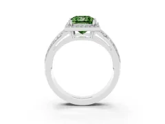 Fancy Green Princess Cut Diamond Halo Ring Set in White gold with Double Pavé Split Shank