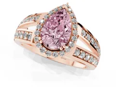 Fancy Pink Pear Cut Diamond Halo Ring Set in Rose gold with Double Pavé Split Shank