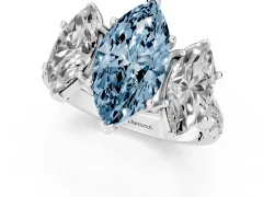 Fancy Blue Marquise Cut Diamond Three-Stone Ring Set in Silver with Pavé Band