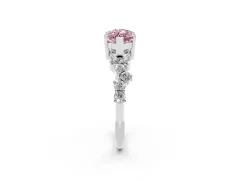 Fancy Pink Marquise Cut Diamond Ring Set in White gold with Scattered Round Accents