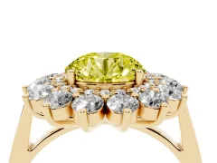 Fancy Yellow Round Cut Diamond Floral Double Halo Ring Set in Yellow gold with Round Petals