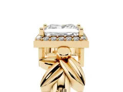 Princess Cut Diamond Halo Floral Band Ring Set in Yellow gold with Prong Setting