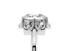 Asscher Cut Diamond Round Cluster Halo Ring Set in White gold with Solitaire Band and Prong Setting