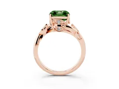 Fancy Green Asscher Cut Diamond Solitaire Twist Engagement Ring Set in Rose gold with Pavé Leaf Accents