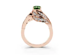 Fancy Green Emerald Cut Diamond Solitaire Ring Set in Rose gold with Layered Twist Pavé Band