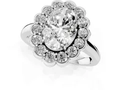 Oval Cut Diamond Halo Cluster Engagement Ring Set in Silver with Solitaire Band and Prong Setting
