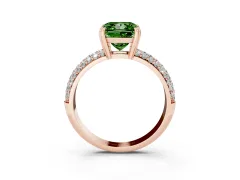 Fancy Green Princess Cut Diamond Solitaire Ring Set in Rose gold with Multi-Row Round Pavé Band and Prong Setting