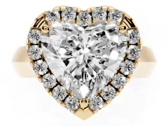 Heart Cut Diamond Halo Solitaire Engagement Ring Set in Yellow gold with Square Band and Prong Setting