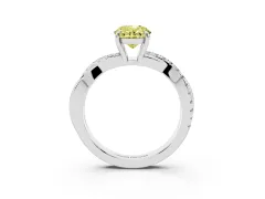Fancy Yellow Oval Cut Diamond Twisted Pavé Band Ring Set in Silver with Prong Setting