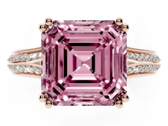 Fancy Pink Asscher Cut Diamond Split Shank Pavé Engagement Ring Set in Rose gold with Prong-Set Center Stone