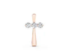 Round Diamond Three-Stone Vertical Pendant Set in Rose gold with Prong Setting