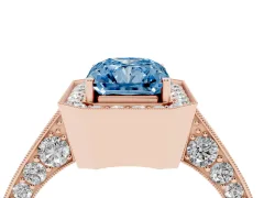 Fancy Blue Radiant Cut Diamond Halo Engagement Ring Set in Rose gold with Accent Split Shank Band