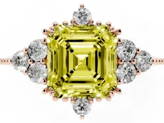 Fancy Yellow Asscher Cut Diamond Cluster Ring Set in Rose gold with Beaded Band