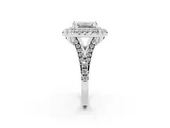 Emerald Cut Diamond Double Halo Ring Set in Silver with Pavé Split Shank and Prong Setting