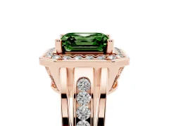 Fancy Green Asscher Cut Diamond Halo Ring Set in Rose gold with Pavé and Bezel Accent Split Shank