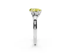 Fancy Yellow Pear Cut Diamond Three-Stone Ring Set in Platinum with Bold Center and Classic Band
