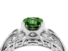 Fancy Green Radiant Cut Diamond Art Deco Ring Set in White gold with Pavé Split Shank