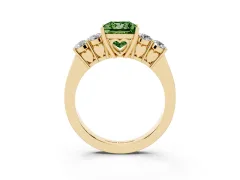 Fancy Green Princess Cut Diamond Five-Stone Prong Set Band Ring Set in Yellow gold with Polished Band