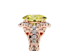Fancy Yellow Oval Cut Diamond Solitaire Ring Set in Rose gold with Hidden Halo and Pavé Band