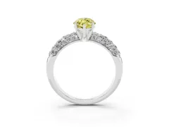 Fancy Yellow Marquise Cut Diamond Pavé Band Solitaire Ring Set in Platinum with Close-Set Accent Stones and Prong Setting