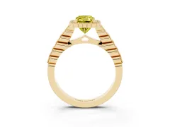 Fancy Yellow Radiant Cut Diamond Halo Ring Set in Yellow gold with Pavé Milgrain Band