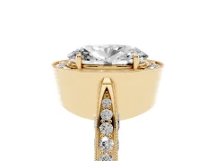 Oval Cut Diamond Halo Engagement Ring Set in Yellow gold with Accent Split Shank Band