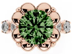 Fancy Green Round Cut Diamond Floral Halo Ring Set in Rose gold with Shared Prong Band