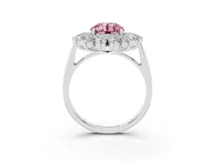 Fancy Pink Round Cut Diamond Floral Double Halo Ring Set in Silver with Round Petals