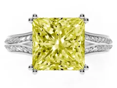 Fancy Yellow Princess Cut Diamond Split Shank Pavé Engagement Ring Set in Platinum with Prong-Set Center Stone