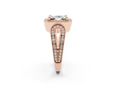 Emerald Cut Diamond Halo Ring Set in Rose gold with Milgrain Accent Split Shank